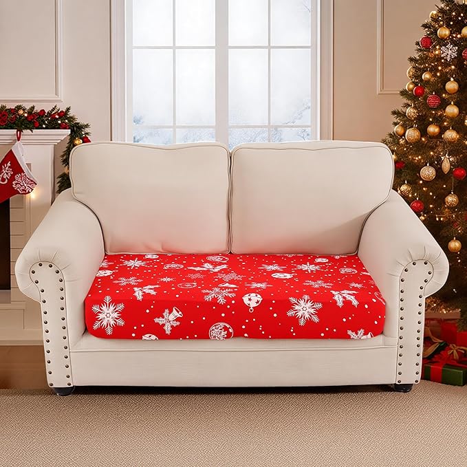 Smiry Printed Couch Cushion Covers, Stretch Soft Couch Covers for Sofa, Washable Non-Slip Sofa Slipcover Furniture Protector for Indoor and Outdoor (Medium,Red)