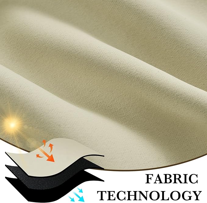 RYB HOME 100% Blackout Short Curtains for Small Window, Thermal Insulated Total Room Darkening Noise Reducing Curtains for Kitchen Bathroom Basement, 34 inches Wide by 48 inches Long, Beige
