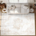 Area Rug 9x12 Vintage Rugs: Large Washable Living Room Rug Retro Medallion Distressed Soft Low Pile Non-Slip Rugs Indoor Floor Carpet for Bedroom Dining Table Office (Beige,9'x12')