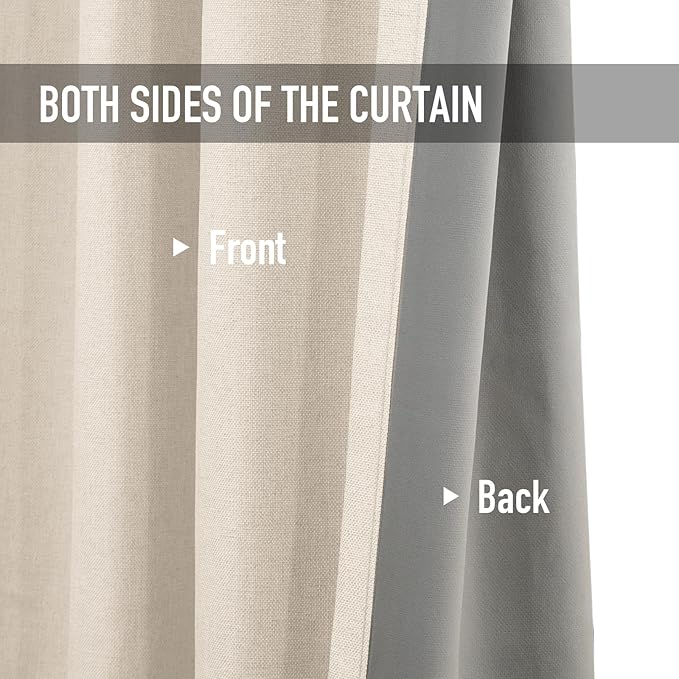100% Blackout Shield Linen Blackout Curtains for Bedroom, Butter Cream Grommet Curtains for Living Room, Thermal Insulated Room Darkening Drapes for Nursery, Boho Home Decor, 50" W x 63" L, 2 Panels