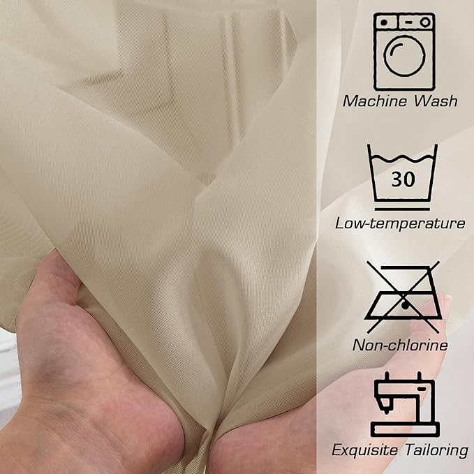 OWENIE Sheer Curtains 72 Inches Long for Bedroom Living Room, Rod Pocket Fimly Solid French Door Curtains Set of 2, Elegant Taupe Voile Curtains Panels Window Treatments, 42" Width