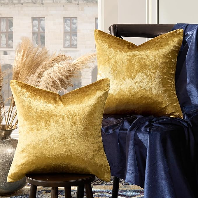 GIGIZAZA Decorative Couch Throw Pillow Covers,Set of 2 Gold Square Pillow Cushion Covers 22x22,Pillow Cases Velvet Pillow Covers