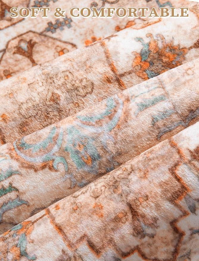 SERISSA Boho Washable Runner Rug, 2'6"x10' Long Non-Slip Vintage Peach Cream Hallway Kitchen Stair Runner Rug Ultra Soft Print Distressed Floor Carpet for Bedroom Bathroom Laundry Room