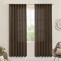 LAMIT Dark Brown Sheer Linen Curtains, 80 inch Light Filtering Semi Sheer Panels Back Tab and Rod Pocket Farmhouse Rust Drapes for Bedroom/Living Room, 2 Panels, 52 x 80 Inch