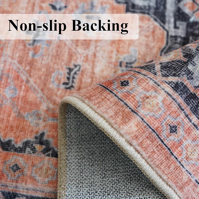 Hallway Washable Runner Rug - 2'6x14 Kitchen Rugs Entryway Rug Runner Vintage Soft Floor Mat Non Slip Indoor Farmhouse Carpet for Bathroom Living Room Bedroom (2'6''x14', Orange)