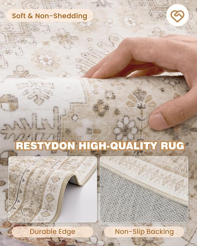 Kitchen Runner Rug Non Slip Washable 2.5x10, Soft Ultra-Thin Entryway Rug Runners for Hallways, Carpet Runner for Living Room,Kitchen, Laundry, Bathroom(Cream/Beige,2.5'x10')