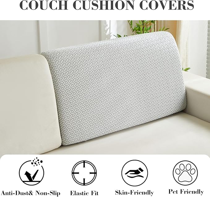 Sofa Covers Couch Covers for Sofa Pet Friendly Couch Cushion Covers Universal Sofa Covers Washable Stretch Slipcovers for Sectional Sofa (Texture Light Gray,Back Cover M)