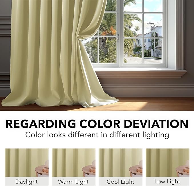 Deconovo Blackout Curtains, Thermal Insulated, W70 x L95 2 Panels, Back Tab, Machine Washable, Room-Darkening Drapes for Bedroom/Living Room Beige