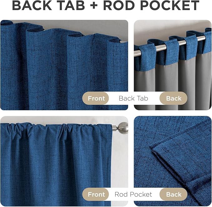 Joydeco Blackout Curtains for Bedroom - 100% Light Blocking 2 Panels Navy Blue Drapes 42" W x 108" L, Thermal Insulated Room Darkening Curtains, Linen Textured for Living Room, Rod Pocket & Back Tabs