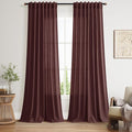 Extra Long Curtain Reddish Brown Morden Linen Blend Light Filtering Back Tab Curtains for Long Winodws 120 Inches Length, Semi Sheer Privacy Drapes for Living Room, 52x120 inch, 2 Panels