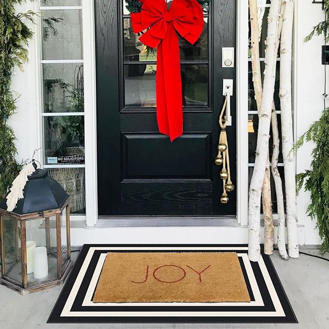 Front Door Mat Outside Entrance - 2x3 Modern Non-Slip Washable Doormat Indoor Outdoor Entrance Black White Geometric Striped Rug Small Throw Rugs for Entryway Bedroom Kitchen Front Porch Decor
