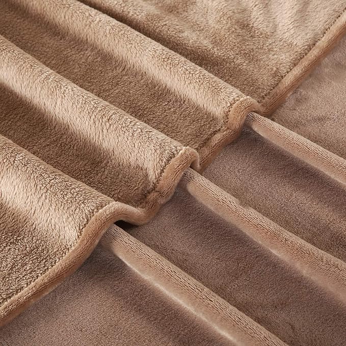 TASTHROW Large Flannel Fleece Throw Blanket, 50×70 Inch - Cozy Lightweight Thick Blanket - All Seasons Suitable for Women, Men and Kids (Light Coffee)