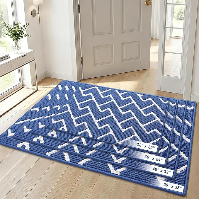 OLANLY Front Door Mat, Non-Slip Rubber Backing, Dirt Resistant and Absorbent, Washable, Easy to Clean Low-Profile Indoor Doormat for Back Door, Entryway, Inside Entrance, 32x20, Navy
