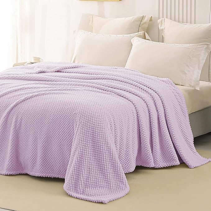 Whale Flotilla Twin Size Fuzzy Fleece Blanket for Bed, 60x80 Inch Fluffy Warm Soft Jacquard Blankets for All Season, Lightweight and Cozy, Lilac