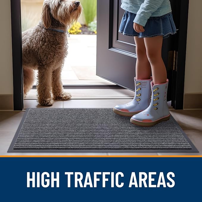 OLANLY Front Door Mat Indoor Outdoor Entrance, 2-Pack 59 x 23 Inch, Waterproof Heavy Duty Doormat, Fade Resistant, Low Profile, Easy Clean Patio Porch Welcome Floor Mats for Entry, Grey