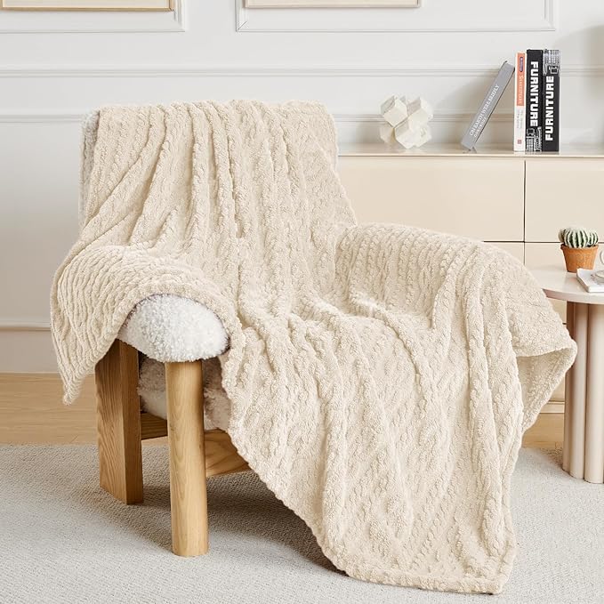50x70 Inch Beige Throw Blanket - Soft & Fluffy Fleece, Cute & Aesthetic, Perfect for Sofa, Couch, Chair, Bed, Living Room & Bedroom, All-Season Use, Plush & Cozy Decorative Blanket