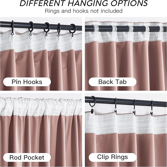 RYB HOME Girls Curtains for Bedroom, Back Tab Room Darkening Baby Kids Velvet Curtains 84 inches Long for Nursery, W 52 x L 84, 2 Panels Set