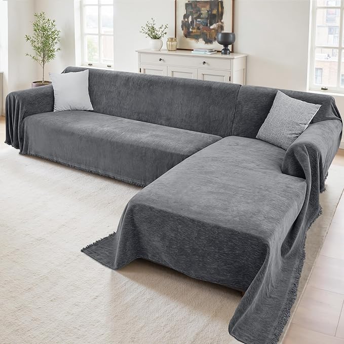 Sectional Couch Covers, 2 Pieces Washable L Shaped Couch Covers Sofa Blanket for Dogs Pet Friendly Sectional Sofa Slipcovers Furniture Covers,71"x 110"+ 71"x 118",(X-Large,Dark Gray)