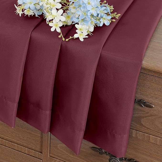 Burgundy Valances for Windows 14 inch Length 2 Panels Set, Small Voile Sheer Curtains for Bathroom, Soft Fabric Lightweight Light Filtering Kitchen Curtains, Dual Rod Pocket, 2x42Wx14L Inches