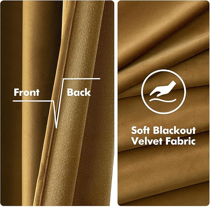 MIULEE Velvet Curtains Gold Elegant Grommet Curtains Fall Thermal Insulated Soundproof Room Darkening Black Out Curtains/Drapes for Classical Living Room Bedroom Decor 52 x 108 Inch Set of 2