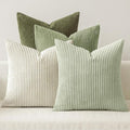 MIULEE Boho Farmhouse Throw Pillow Covers 20x20 Inch Set of 4 Mordern Neutral Green Cushion Covers Soft Corduroy Nordic Home Decor for Spring Couch Bed Sofa Living Room Green-White