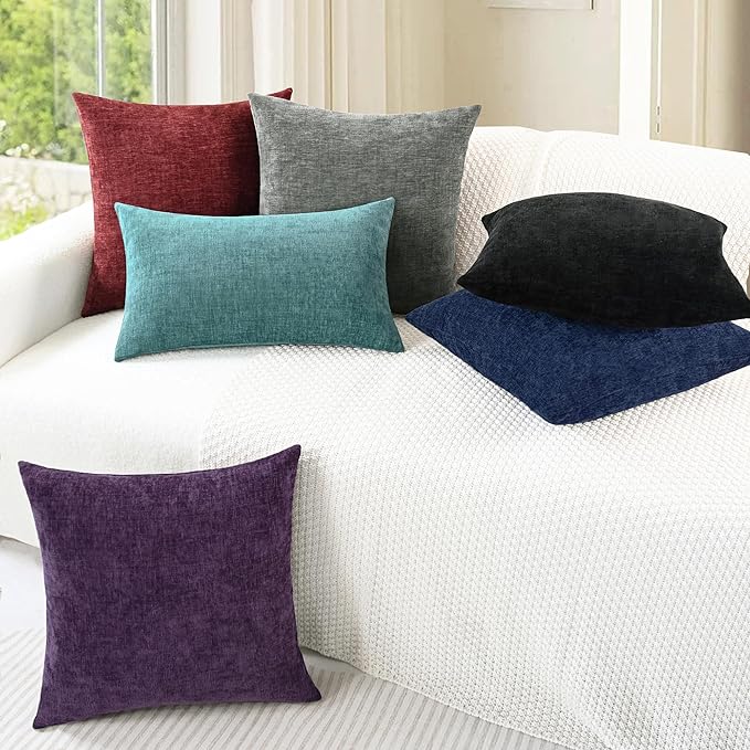 CaliTime Throw Pillow Covers Decorative 20 X 20 Inches Pack of 2 Cozy Chenille Cushion Cases for Couch Sofa Bed Living Room Home Navy Blue