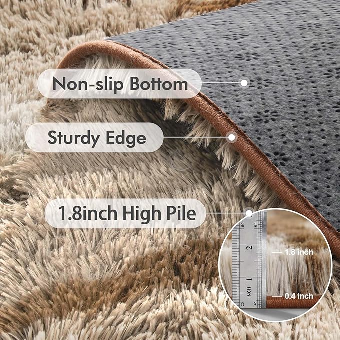 8x10 Ft Extra Large Shag Rugs for Living Room, Tie Dyed Ultra Soft Fluffy Furry Area Rugs for Bedroom Indoor Floor, Aesthetic Carpet for Kids Home Decor (Khaki)