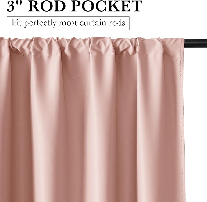 RYB HOME Bedroom Blackout Curtains 63 inches Long, 100% Blackout Thermal Insulated Noise Reducing Curtains for Living Room Nursury, 62 inches Wide by 63 inches Long, Peach Pink
