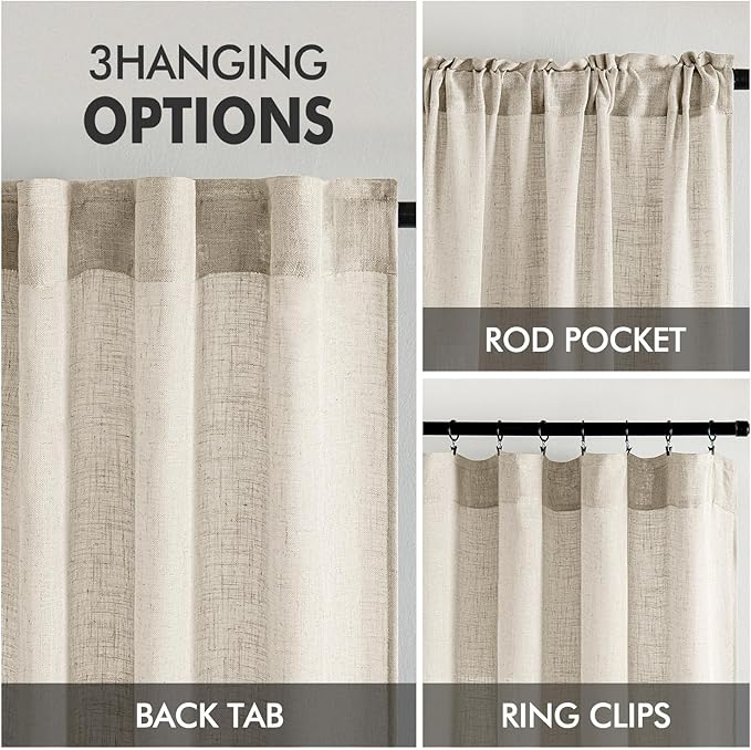 MIULEE Cream Linen Curtains 90 Inch Long 2 Panels for Bedroom Living Room, Soft Linen Textured Window Drapes Semi Sheer Light Filtering Back Tab Rod Pocket Farmhouse Modern Burlap Look Decor
