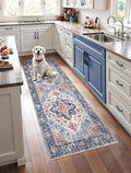 SERISSA Boho Kitchen Runner Rug, 3x7 Washable Non-Slip Runner Rug for Hallways Kitchen Rug, Ultra Soft Vintage Blue Orange Print Distressed Tribal Floor Carpet Runner for Bedroom Entryway Laundry Room