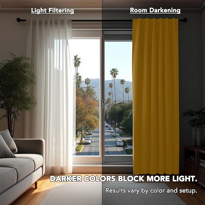 Deconovo Blackout Curtains, Thermal Insulated, W52 x L63 2 Panels, Back Tab, Machine Washable, Room-Darkening Drapes for Bedroom/Living Room Mellow Yellow