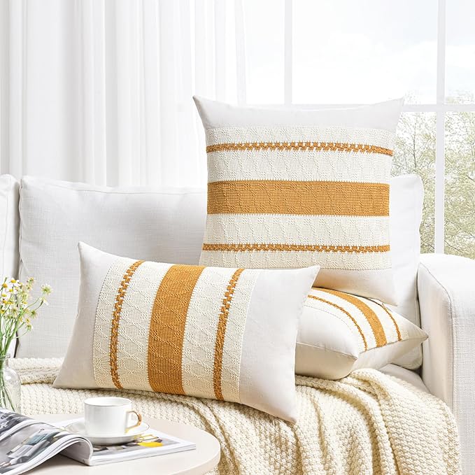 Fancy Homi Set of 1 Mustard Yellow Fall Lumbar Decorative Throw Pillow Cover 12x20 Inch for Couch Bed Sofa, Autumn Halloween Thanksgiving Home Decor, Soft Cotton Cushion Case, Women Teen Girls Gift