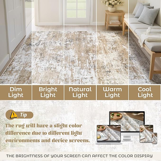 XLUEZ 8x10 Area Rugs for Living Room, Washable Modern Abstract Large Area Rug Neutral Soft Non Slip Kids Rug Stain Resistant Indoor Carpet for Bedroom Nursery Dining Room Playroom(Beige, 8'x10')