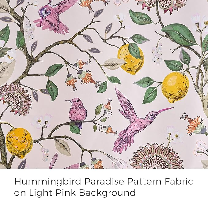 Topfinel Pink Window Curtains 96 Inch Long Cute Heat Block Vintage Farmhouse Elegant Whimsical Floral Hummingbird Dusty Rose Drapes Sound Dampening Curtains for Girls Kids Room Living Room 2 Panels