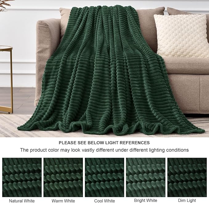 BEDELITE Fleece Blanket Twin Size – 3D Ribbed Jacquard Soft and Warm Decorative Fuzzy Blankets – Cozy, Fluffy, Plush Lightweight Throw Blankets for Couch, Bed, Sofa(Emerland Green, 60x80 inches)