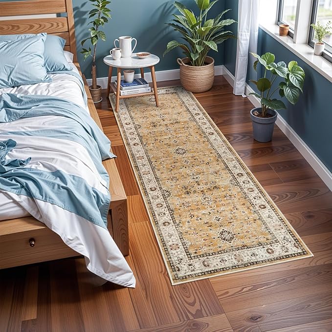 Washable Runner Rug 2x6 - Hallway Runner Rug Kitchen Rugs and Mats Non Skid Washable Waterproof Carpet Runner for Living Room Bedroom Bathroom (Gold, 2X6)