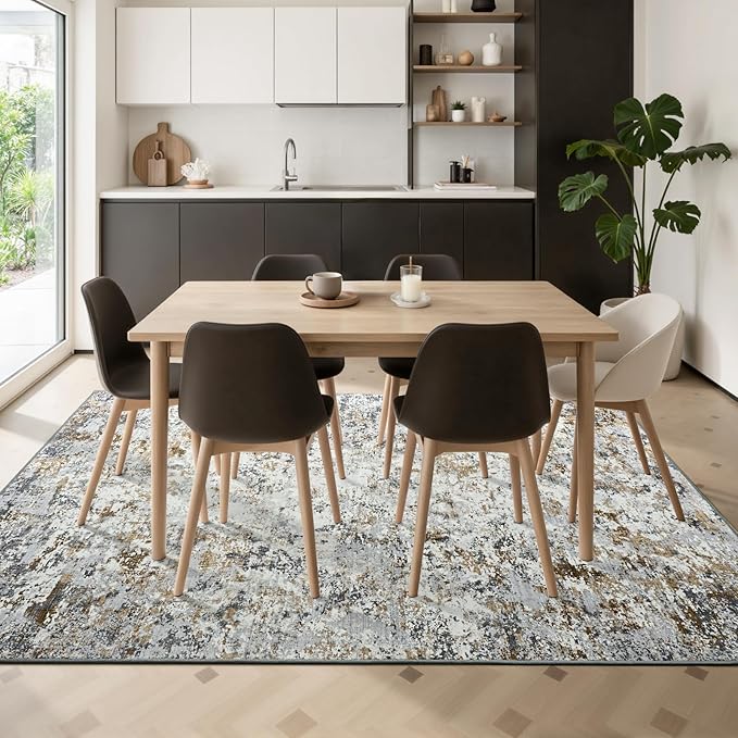 Toneed Abstract Area Rug Modern Washable Rug Soft Non Slip Rug Low Pile for Bedroom Living Room Dining Room Brown/Grey 8x10 Feet
