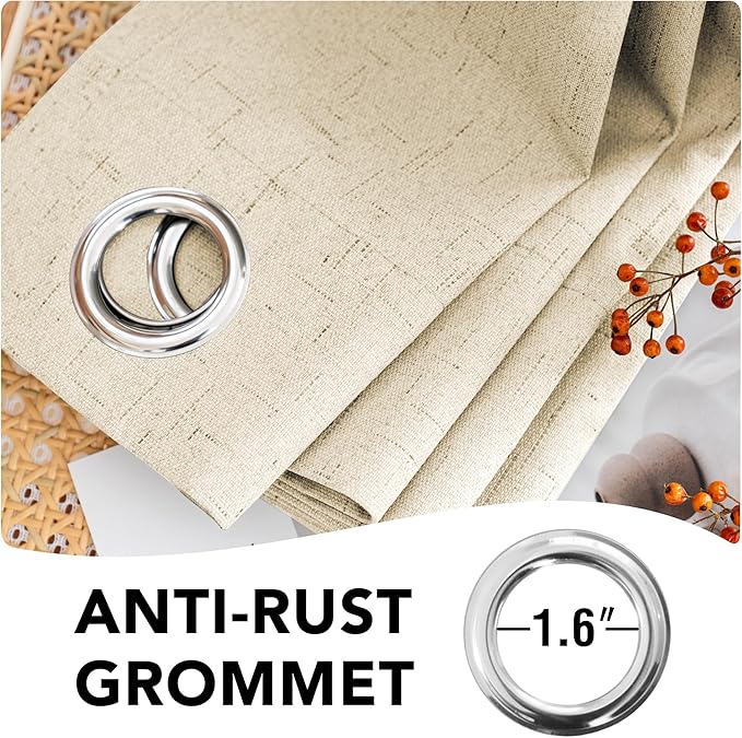 H.VERSAILTEX 100% Blackout Curtains for Bedroom Thermal Insulated Linen Textured Curtains Heat and Full Light Blocking Drapes Living Room Curtains 2 Panel Sets, Bleached Sand, 52x54 Inch