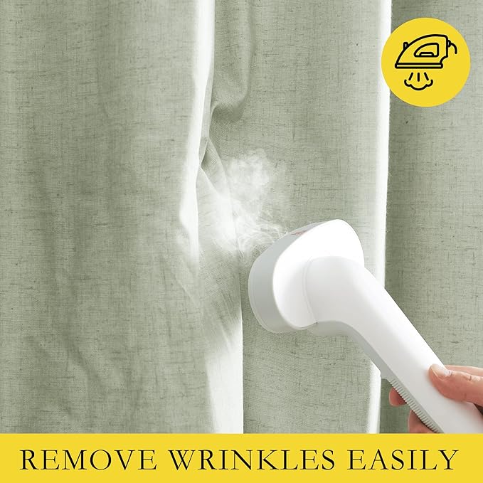 NICETOWN Sage Green Linen Blackout Cold Reducing Curtains for Night Shift, Great Job, Set of 2, 42" by 63", Short Kitchen Burlap Linen 100% Blackout Drapes with Bronze Grommets for Blocking Light