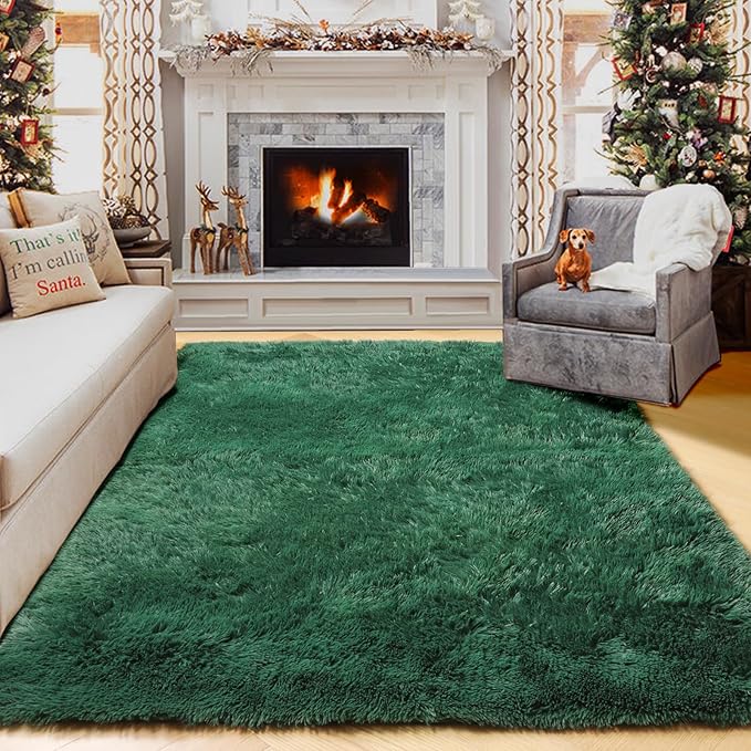 ONASAR Dark Green Area Rugs for Bedroom Living Room, 4x6 Fluffy Soft Plush Shaggy Bedside Throw Rug, Indoor Floor Carpets for Nursery Kids Girls Boys Teen Dorm Playroom Home Decor Aesthetic