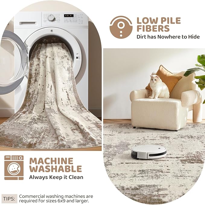 UERMEI 2x3 Entryway Area Rug: Washable Neutral Modern Abstract Small Rug - Non-Slip Low Pile Throw Indoor Carpet for Entrance Kitchen Front Door Mat Bathroom Entry Kids Room - Brown/Grey/Beige