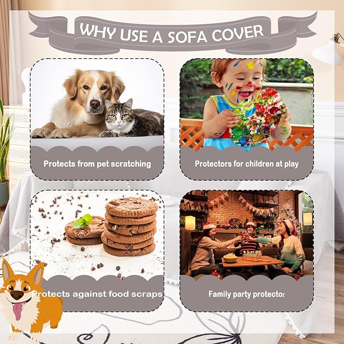 HANDONTIME Couch Cover for Dogs Grey Sectional Couch Covers for 3 Cushion Couch Sofa Flower Lace Sofa Covers Machine Washable Easy Install Futon L Shaped Couch Cushion Covers for Cat Kids, 71" X150"