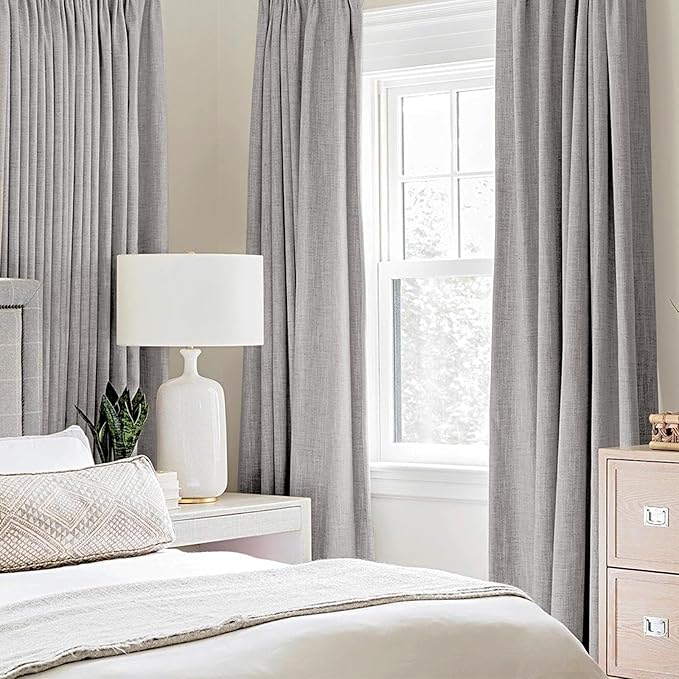 MIULEE Linen Texture Curtains for Bedroom Solid 100% Blackout Thermal Insulated Light Gray Curtains Grommet Room Darkening Drapes for Living Room Nursery 52x96 Inch (2 Panels)