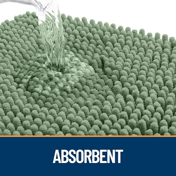 OLANLY Dog Door Mat for Muddy Paws 47x17, Absorbs Moisture and Dirt, Absorbent Non-Slip Washable Doormat, Quick Dry Chenille Mud Mat, Entry Indoor Entryway Carpet for Inside Floor, Olive Green