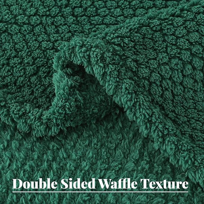 Whale Flotilla Queen Size Fuzzy Fleece Blanket for Bed, 90x90 Inch Fluffy Warm Soft Jacquard Blankets for All Season, Lightweight and Cozy, Deep Green