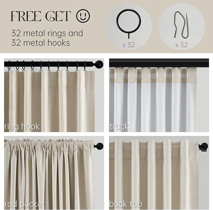Topfinel 105 Inch Linen Blackout Curtains for Living Room, Modern Neutral Burlap Black Out Thermal Noise Cancelling Curtains，tan Tab Top Rod Pocket 2 Panels Set for Sliding Glass Doors Bay Window