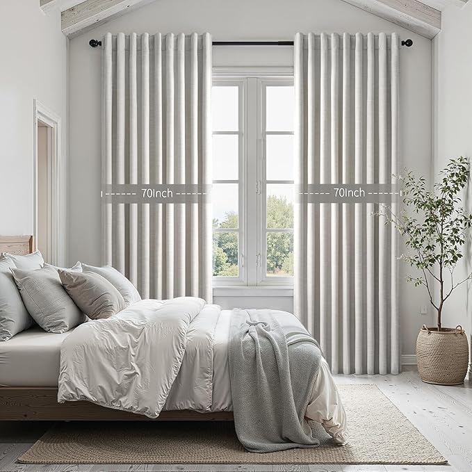 Extra Wide Total Blackout 96 Inch Curtains 70 Inches Wide for Living Room 2 Panels Modern Linen Blackout Curtain for Large Window Treatment Privacy Thermal Drapes Rod Pocket Pleated 72"W x 96"L Grey