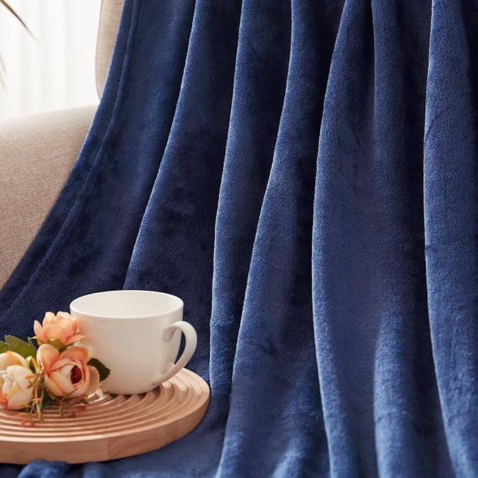 Exclusivo Mezcla Fleece Blankets Queen Size for Bed, Super Soft and Warm, All Season, Cozy, Plush, Lightweight, 90x90 Inches, Navy Blue