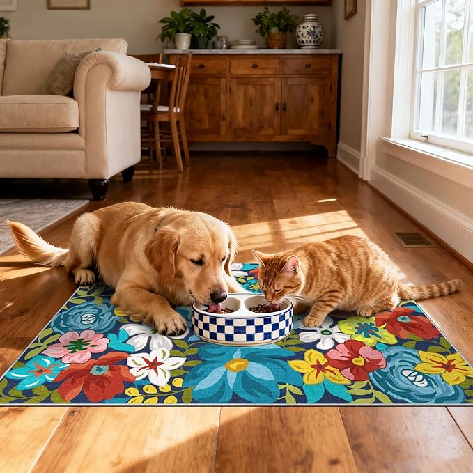 Floral Outdoor Rug - 28" x 43" Front Door Mat Indoor Outside Entrance Non-Slip Washable Outdoor Mat Colorful Spring Flower Rug for Entryway Kitchen Bedroom Layered Doormat for Front Porch