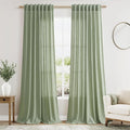 Sheer Light Sage Linen Curtains 102 Inches Long Rod Pocket Back Tab Drapes 2 Panels Set for Living Room Light Filtering Semi Sheer Pale Green Curtain 102 Length for Patio Sliding Glass Door 52x102